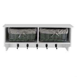 Taylor & Brown Wall Mounted Coat Hooks And Shelf, 5 Double Coat Hooks, 2 Storage Baskets, White Mdf Wooden Shelf Wall Storage Unit - thumbnail 6