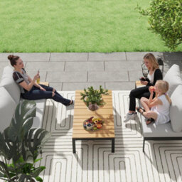 Wyld Haus Wood Teak 4-Seater Modular Garden Corner Sofa Set With 2 Coffee Tables - Teak Effect, Light Grey Cushions, Black Frame - thumbnail 8
