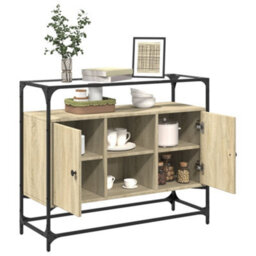Berkfield Sideboard With Glass Top Sonoma Oak 98X35X81 Cm Engineered Wood - thumbnail 3