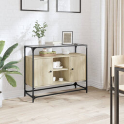 Berkfield Sideboard With Glass Top Sonoma Oak 98X35X81 Cm Engineered Wood - thumbnail 1