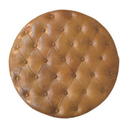 Artisan Furniture Solid Wood Brown Buffalo Leather Round Ottoman With Castor Legs - thumbnail 7