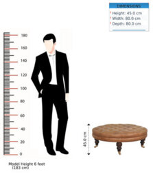 Artisan Furniture Solid Wood Brown Buffalo Leather Round Ottoman With Castor Legs - thumbnail 9