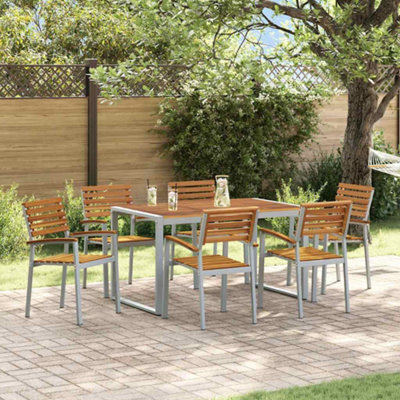 Berkfield Garden Dining Set 7 Pcs Grey And Brown Solid Acacia Wood