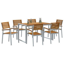 Berkfield Garden Dining Set 7 Pcs Grey And Brown Solid Acacia Wood - thumbnail 3