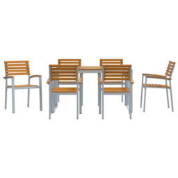 Berkfield Garden Dining Set 7 Pcs Grey And Brown Solid Acacia Wood - thumbnail 7