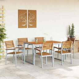 Berkfield Garden Dining Set 7 Pcs Grey And Brown Solid Acacia Wood - thumbnail 4