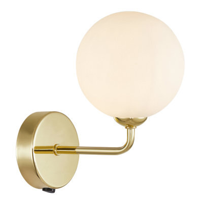 Happy Homewares Contemporary Chic Polished Gold Wall Light With Opal White Globe Glass Shade - image 1