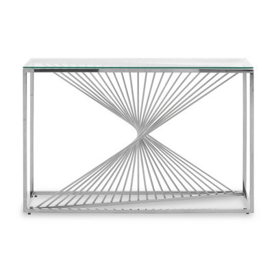 Premier Housewares Interiors By Premier Console Table With Silver Finish Frame, Console Table With Glass Top, Staircase Design Hallway Console - image 1