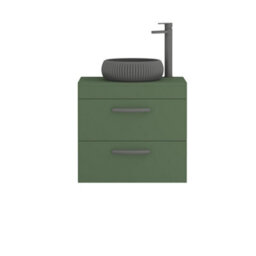 Royal Bathrooms Turin 800mm Wall Mounted Bathroom Vanity Unit With Sink 2 Drawer Matt Green & Milan Black Countertop Basin - thumbnail 5