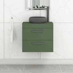 Royal Bathrooms Turin 800mm Wall Mounted Bathroom Vanity Unit With Sink 2 Drawer Matt Green & Milan Black Countertop Basin - thumbnail 1