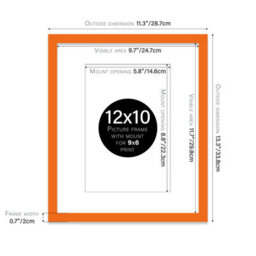 "12X10"" Orange Frame With Mount For 9X6"" Pictures 20mm Thin Edge Portrait And Landscape Display With Wall Hooks And Kickstand" - thumbnail 2