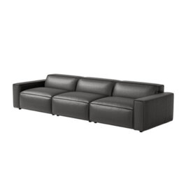 Valencia Nathan Full Aniline Leather Lounge Modular Three Seats Sofa Black Color Fsc Pine Wood Top Stitched Seam