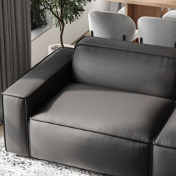 Valencia Nathan Full Aniline Leather Lounge Modular Three Seats Sofa Black Color Fsc Pine Wood Top Stitched Seam - thumbnail 5