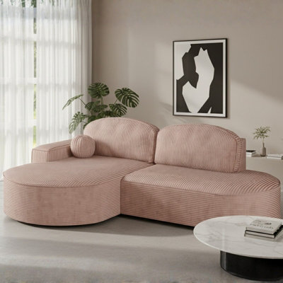 Corner Sofa Parma Pro Ball With Sleeping Function Stripy Fabric Pink Left Side - image 1