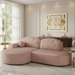 Corner Sofa Parma Pro Ball With Sleeping Function Stripy Fabric Pink Left Side - thumbnail 2