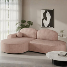 Corner Sofa Parma Pro Ball With Sleeping Function Stripy Fabric Pink Left Side