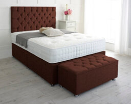 Adore Designs Chesterfield Chenille Divan Bed, With Pocket Mattress & Ottoman Storage Box - 5Ft Kingsize - Brown - 0 Drawers - thumbnail 1