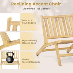 Gainoom Natural Mid Century Accent Chair Teak Wood Outdoor Reclining Chair - thumbnail 6