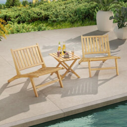 Gainoom Natural Mid Century Accent Chair Teak Wood Outdoor Reclining Chair - thumbnail 5