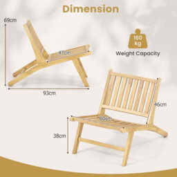 Gainoom Natural Mid Century Accent Chair Teak Wood Outdoor Reclining Chair - thumbnail 2