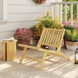 Gainoom Natural Mid Century Accent Chair Teak Wood Outdoor Reclining Chair - thumbnail 1