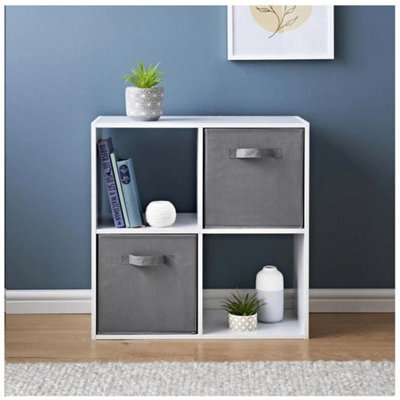 White 4 Cube, 2 Baskets Wooden Bookcase Shelving Storage Display Shelves Stand Unit - image 1