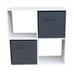 White 4 Cube, 2 Baskets Wooden Bookcase Shelving Storage Display Shelves Stand Unit - thumbnail 2