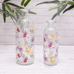 Annibells Meadow Floral Vintage Clear Glass Bottle Bud Vases (17699) - Set Of 2 Sizes - thumbnail 1