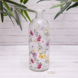 Annibells Meadow Floral Vintage Clear Glass Bottle Bud Vases (17699) - Set Of 2 Sizes - thumbnail 3