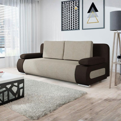 Emma Sofa Bed With Sleeping Function Built In Storage Compartment Comfortable Upholstered Sofa With Cushions Beige And Brown - image 1