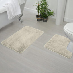 3 Piece Grey Bathroom Bath Mat Set Soft Absorbent Floor Mats With Blue Non Slip Rubber Shower Mat - thumbnail 2