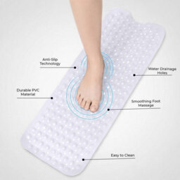 3 Piece Grey Bathroom Bath Mat Set Soft Absorbent Floor Mats With Blue Non Slip Rubber Shower Mat - thumbnail 4