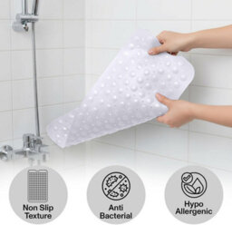 3 Piece Grey Bathroom Bath Mat Set Soft Absorbent Floor Mats With Blue Non Slip Rubber Shower Mat - thumbnail 6
