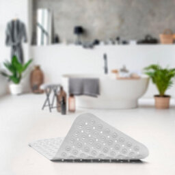 3 Piece Grey Bathroom Bath Mat Set Soft Absorbent Floor Mats With Blue Non Slip Rubber Shower Mat - thumbnail 8