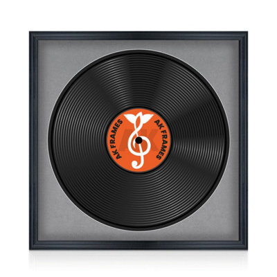 "16X16"" Black Classic Vinyl Record Frame With Mid Grey Mount For 12 Inch Lp Disc - Ak Frames" - image 1