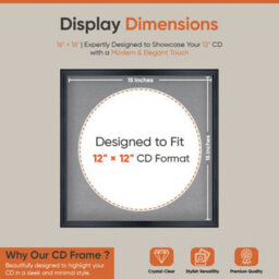"16X16"" Black Classic Vinyl Record Frame With Mid Grey Mount For 12 Inch Lp Disc - Ak Frames" - thumbnail 2