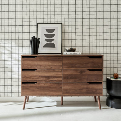 Sweeek - 6-Drawer Chest With Wood Effect Walnut 120X40X80 Cm - Nepal - image 1