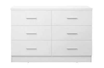 Reflect Wide 6 Drawer Chest - White Gloss & Matt White - Modern Bedroom Storage Unit With Drawers - H: 75Cm X W: 112Cm X D: 40Cm - image 1