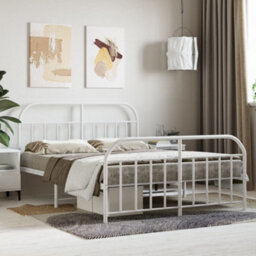 Berkfield Metal Bed Frame With Headboard And Footboard White 140X190 Cm - thumbnail 1