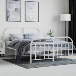 Berkfield Metal Bed Frame With Headboard And Footboard White 140X190 Cm - thumbnail 3