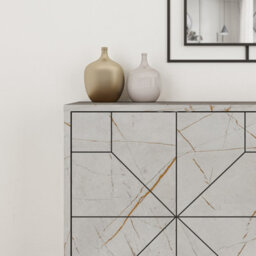 Decortie Dune Modern Sideboard Cabinet - Geometric 4 Door Console Sideboard With Metal Legs Gold Marble Effect - thumbnail 4