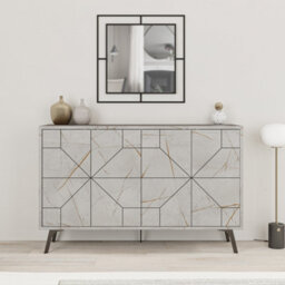 Decortie Dune Gold Marble Effect Geometric 4 Door Sideboard With Metal Legs (W) 123Cm