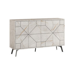 Decortie Dune Modern Sideboard Cabinet - Geometric 4 Door Console Sideboard With Metal Legs Gold Marble Effect - thumbnail 2