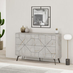 Decortie Dune Modern Sideboard Cabinet - Geometric 4 Door Console Sideboard With Metal Legs Gold Marble Effect - thumbnail 5