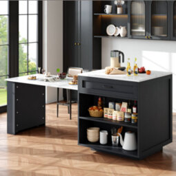 Matteo Black Extendable Bar Table With Storage & Drawers - Mdf Kitchen Island (133-202Cm) - thumbnail 2