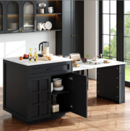 Matteo Black Extendable Bar Table With Storage & Drawers - Mdf Kitchen Island (133-202Cm) - thumbnail 3