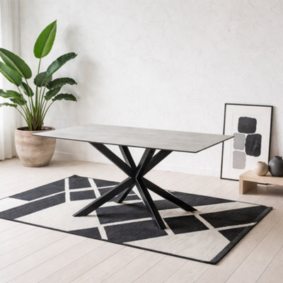 Wyld Haus Perth 135Cm Grey Ceramic 4-Seater Dining Table With Matt Black Metal Cross Base - image 1