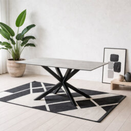 Wyld Haus Perth 135Cm Grey Ceramic 4-Seater Dining Table With Matt Black Metal Cross Base - thumbnail 1