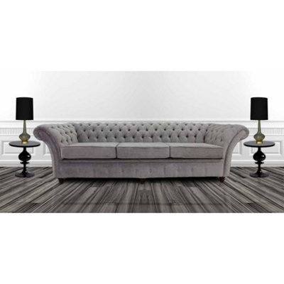 Chesterfield 4 Seater Azzuro Silver Grey Fabric Sofa In Balmoral Style - image 1