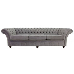 Chesterfield 4 Seater Azzuro Silver Grey Fabric Sofa In Balmoral Style - thumbnail 2